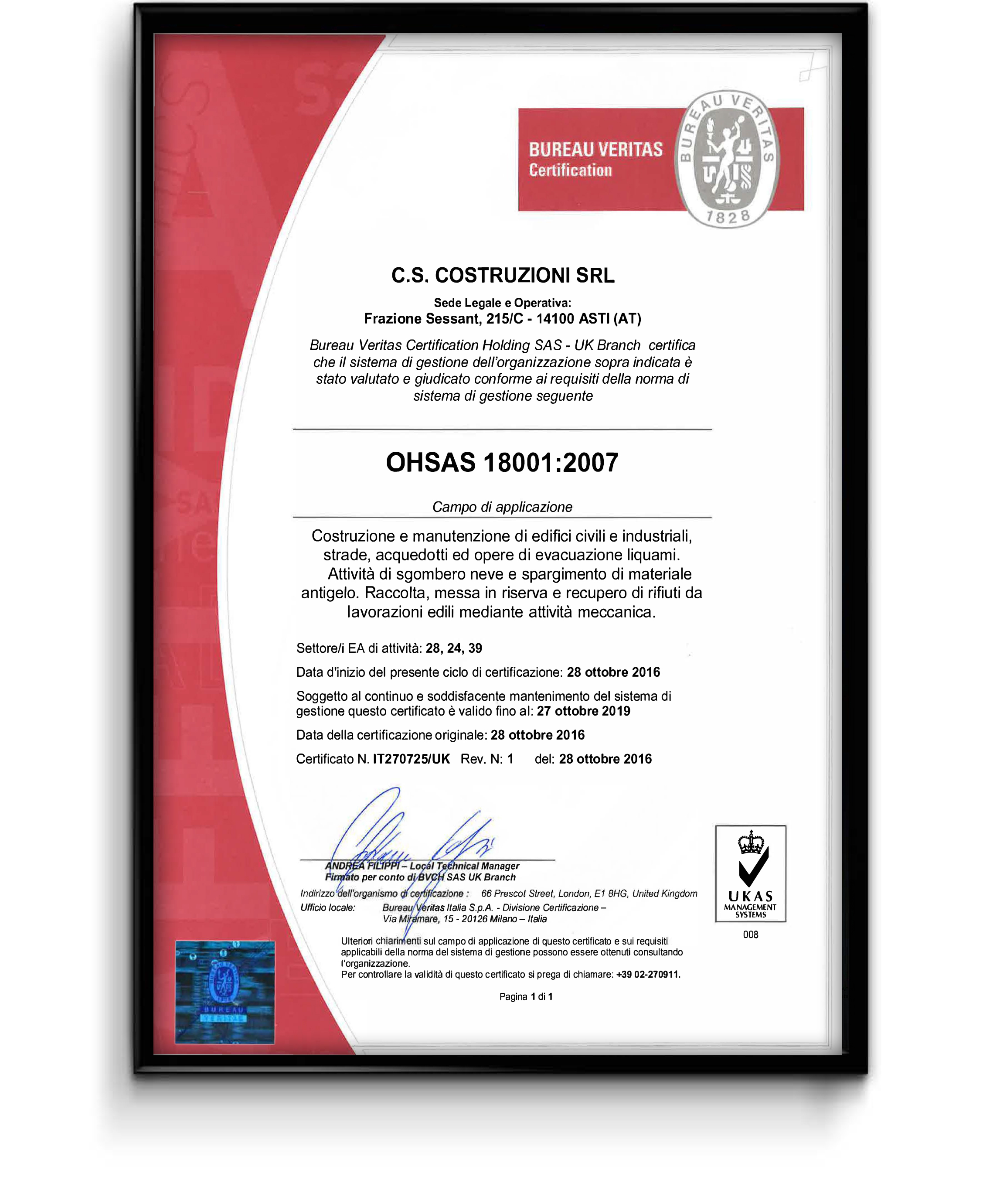 certificazione cs costruzioni ohsas 18001 2007